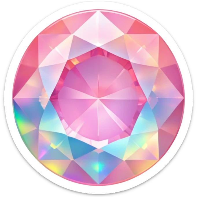 round cut pink opal gemstone with brilliant faceting and holographic rainbow fire within sticker