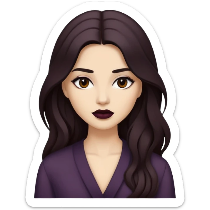 Sassy woman with dark lipstick, and dark flowy long hair, stylish clothes sticker