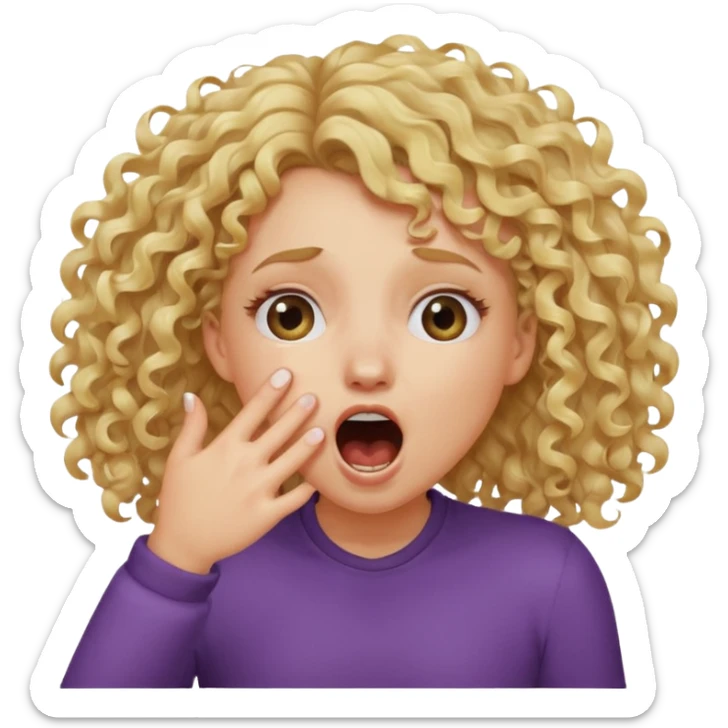 Emoji di ragazza bionda riccia che urla e mette una mano in faccia davanti la bocca e gli occhi sticker