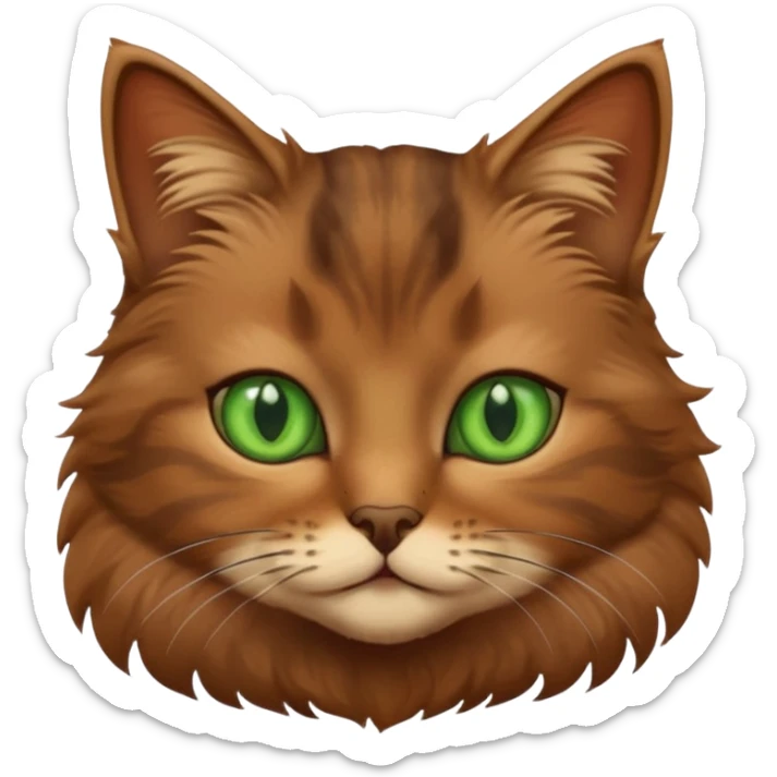 eine braune flauschige niedliche katze mit grünen augen die augen sollen nicht leuchten sondern matt sein und mit verschiedenen brauntönene das fell sticker