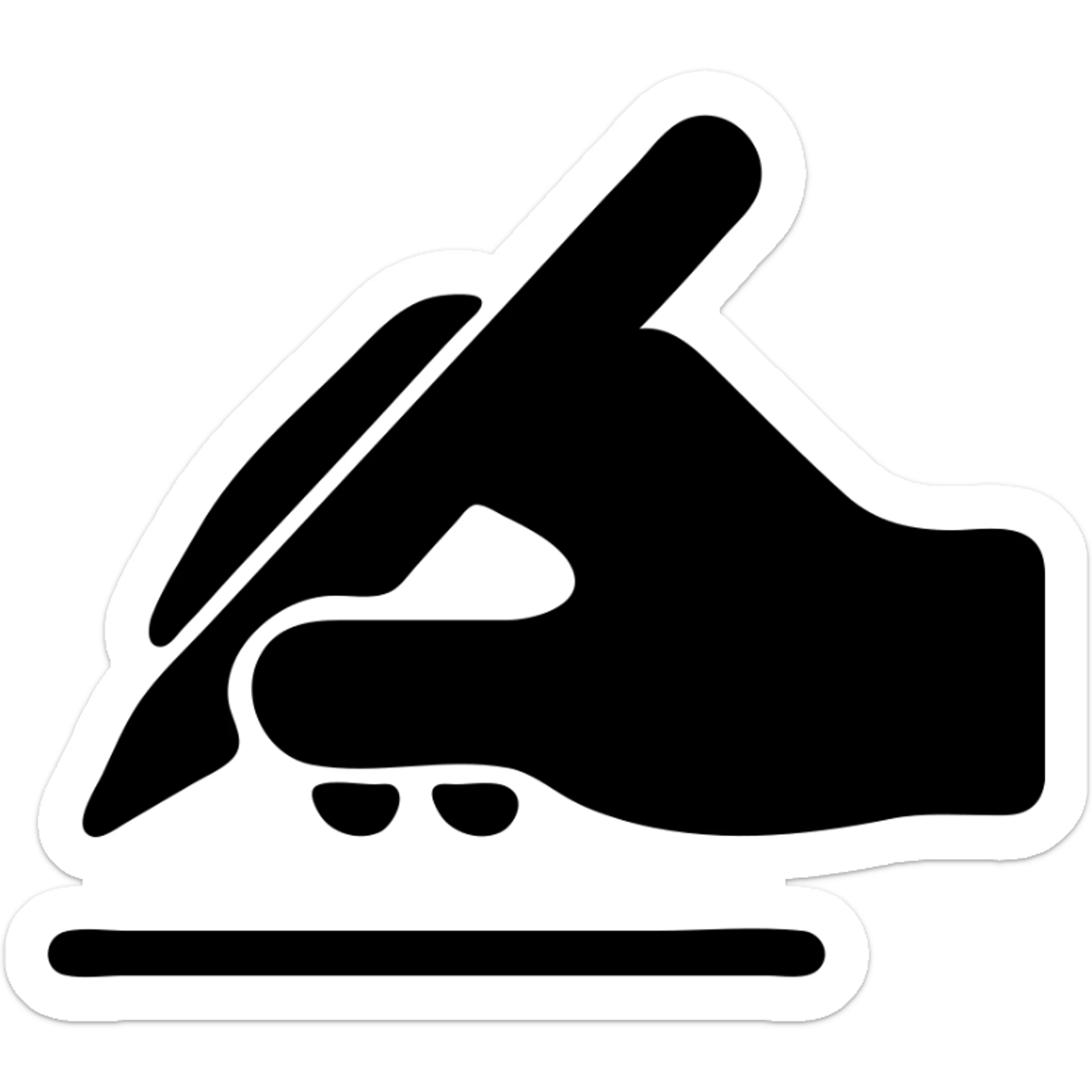 silhouette of a hand in the process of writing with a pen, black fill, concise silhouette, urban theme, uniform line thickness sticker