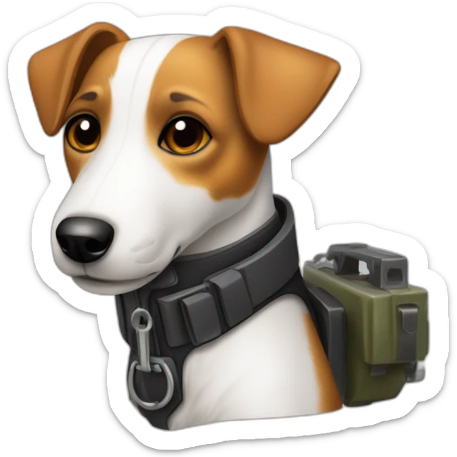 a jack russell terrier dog who works as a switchman and wears a bulletproof vest sticker