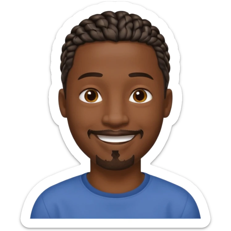 Hazme un emoji de un hombre negro con trenzas cortas y una pequeña perilla sin bigote sticker