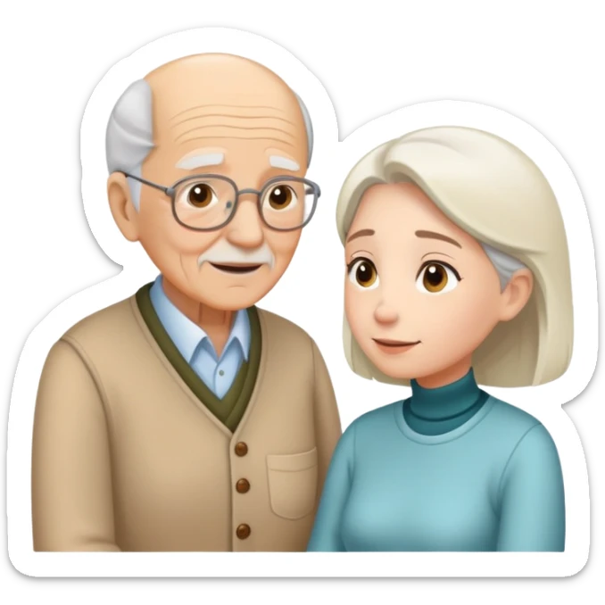 Young adult woman talking to elderly grandfather, family conversation about finances sticker