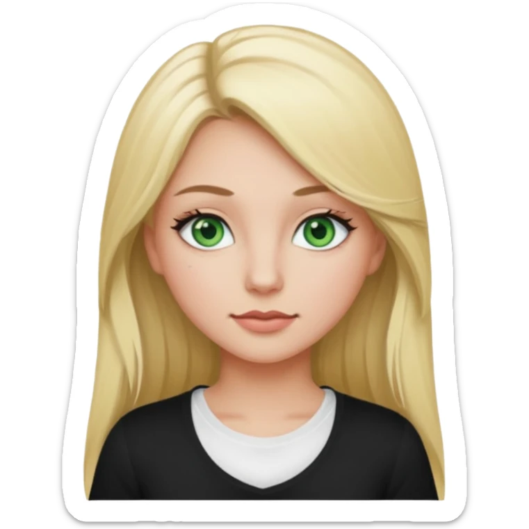 Un fille blonde au yeux vert je veut du mascara sur mais sil je veux un t-shirt blanc moulant et je veux un pantalon noir et les cheveux longs  sticker