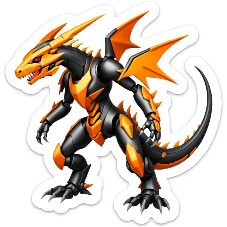 Cool Futuristic Black Orange Cyber-Digimon-Fakemon-Salandit-Guilmon-Wargreymon-Mecha-fusion (full body) sticker