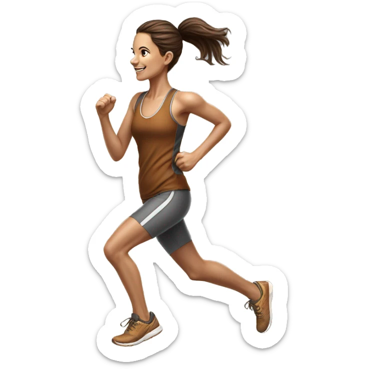 Full length hyperrealistic pencil drawing of athletic girl with brown hair doing cardio left sticker