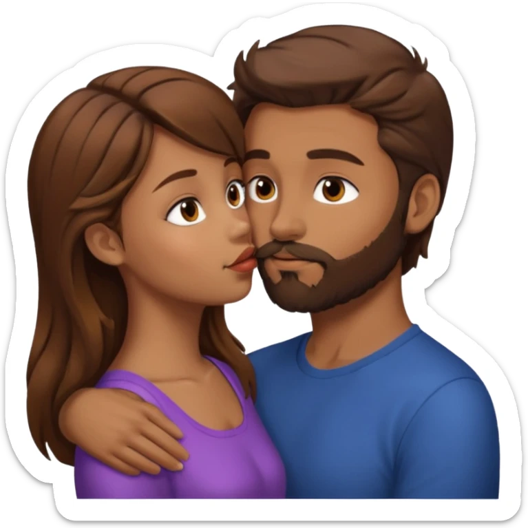 Man with brown hair and a beard kissing a girl with brown hair sticker