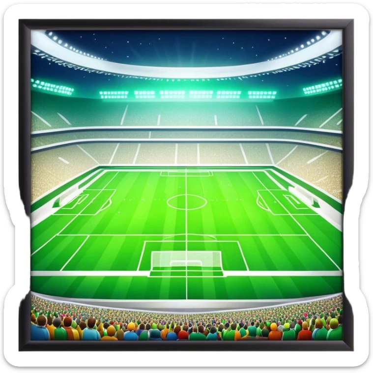 Emoji of a large football stadium, with bright lights, green grass, and an energetic crowd. sticker