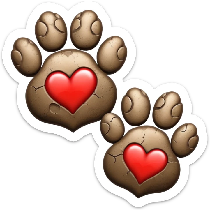 a pair of large puppy paw prints with a red heart above them sticker