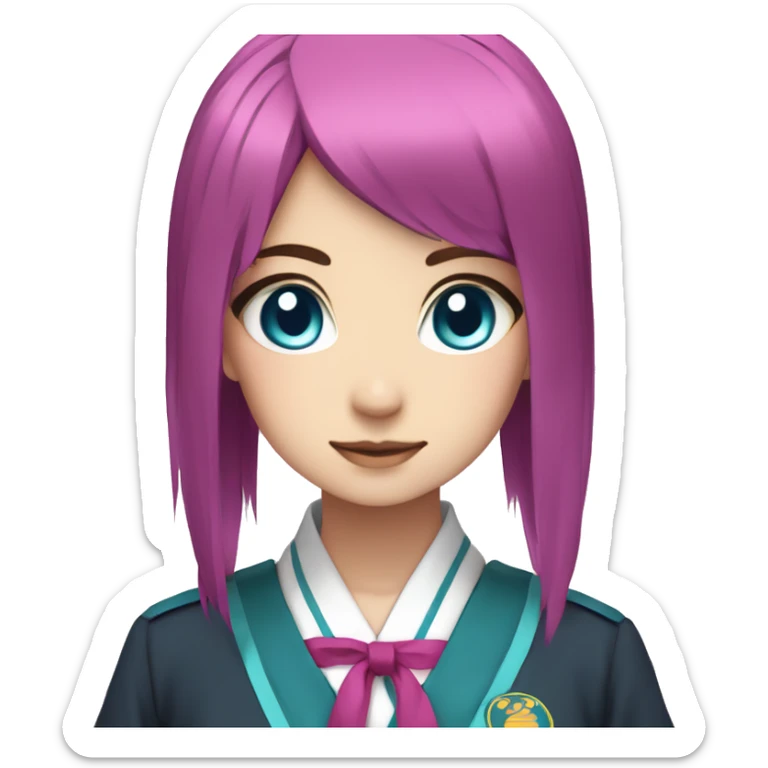 girl, cyan & magenta hair, japanese uniform, blue eyes, anime sticker