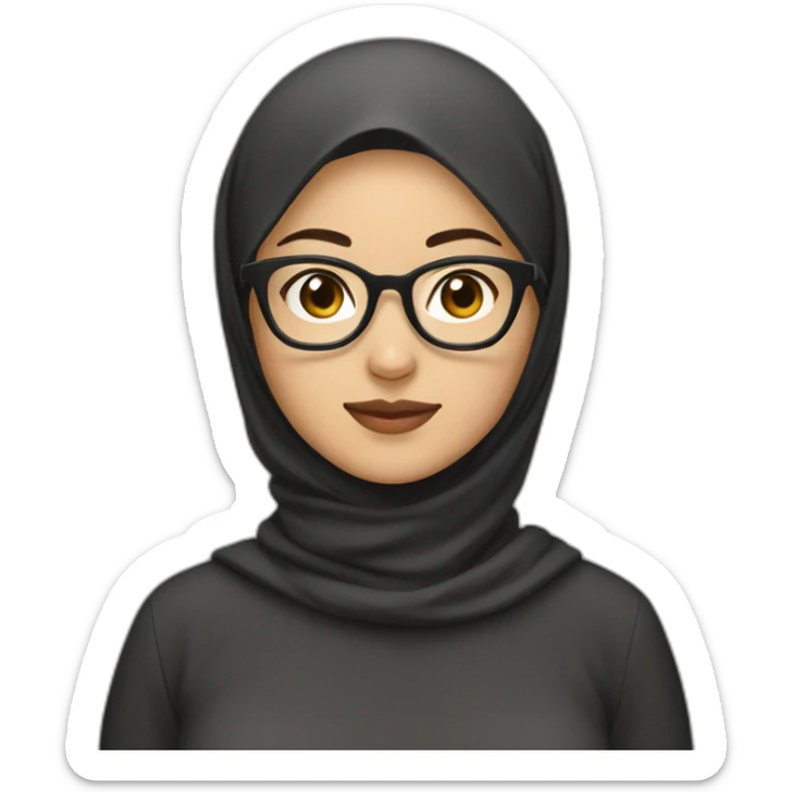 asian woman wearing brown hijab, black shirt, and rounded glasses sticker