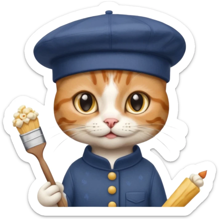 A cat that is an artist similar to the "meow_popcorn" emoji sticker