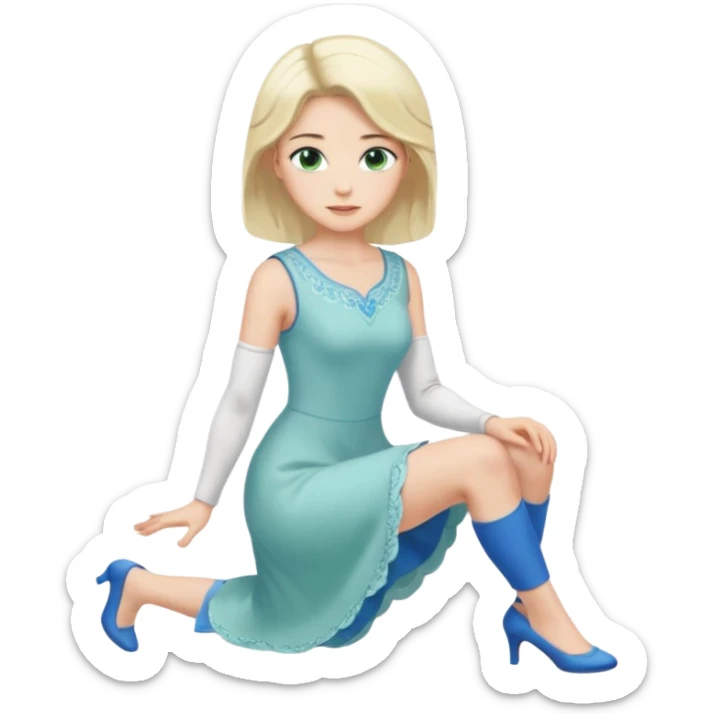 prince, upright, black Hair, blue eyes, garment,  woman, bending knee, white sleveless dress, blonde hair, green eyes, sticker