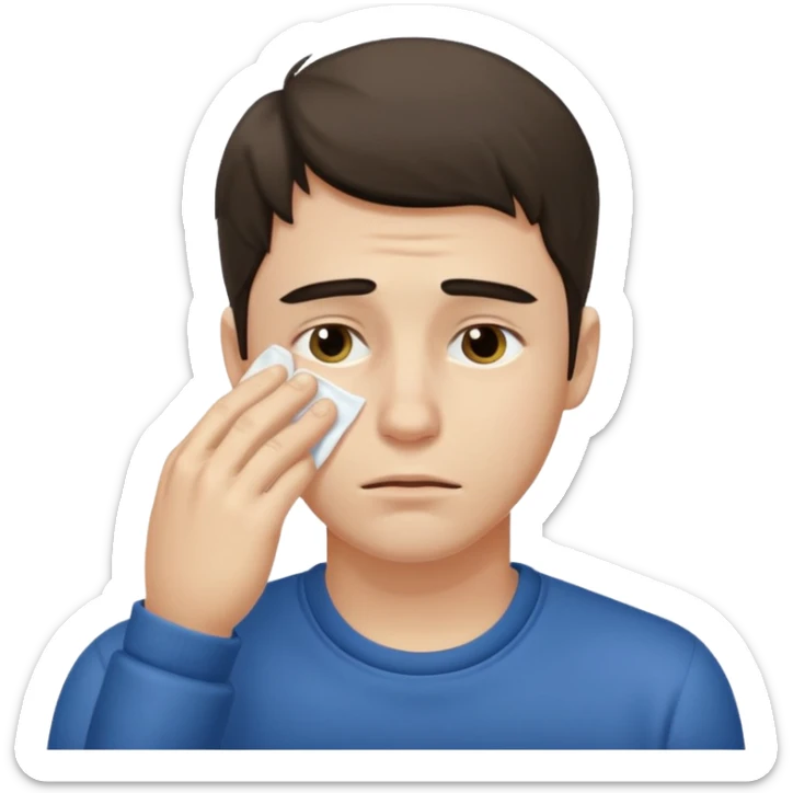 25 year old man wiping tear from his eye in remembrance of their younger days sticker