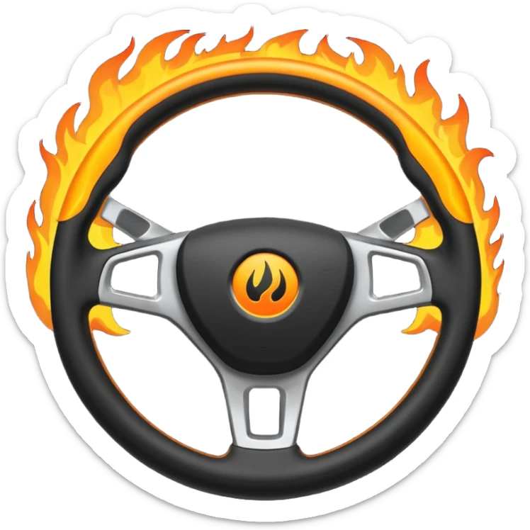 a black steering wheel of a car and only in the center is a flame, nowhere else sticker