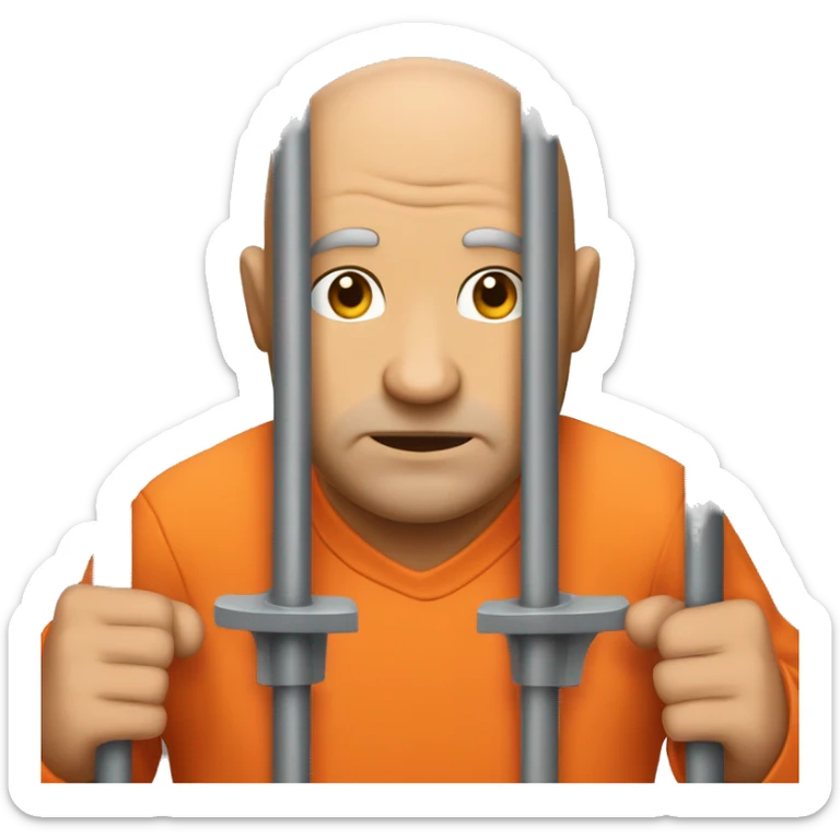 head of man in orange jumpsuit behind bars, he's holding the bars sticker