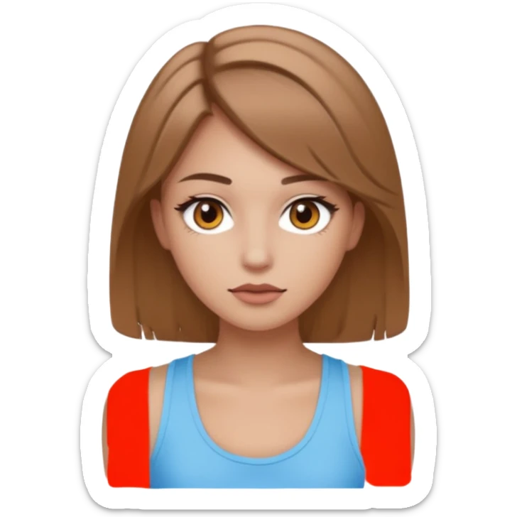 a girl with makeup on and really light brown colered hair and eyes with a tank top scin color white sticker