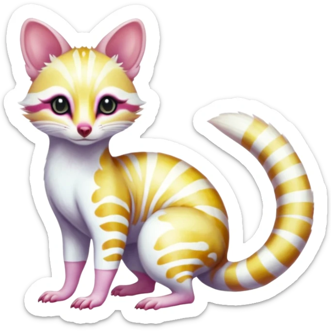 Iridescent white albino colorful fruity blingy crystalline Genet-Numbat-Ocelot-Tanuki-Ocicat-hybrid-fusion, full body sticker