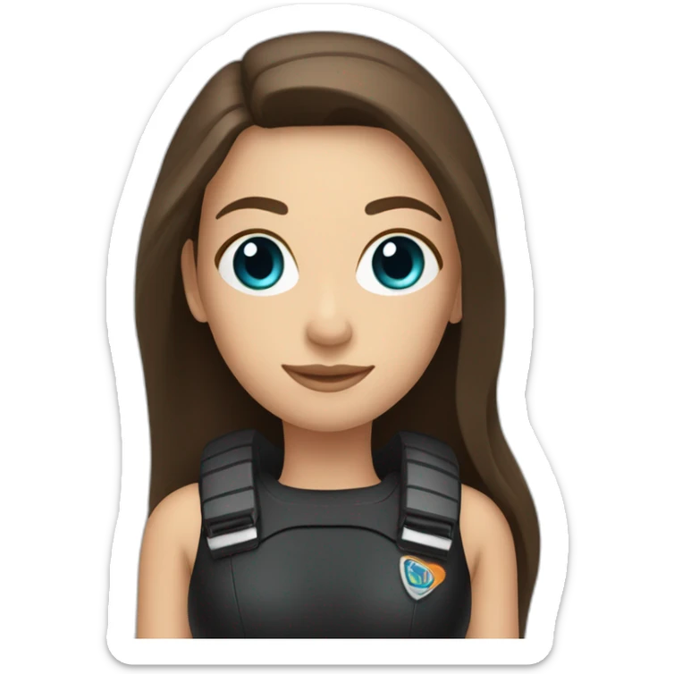 a woman with an a black scubadiver suit. she has blue eyes, brown long and straight hair sticker