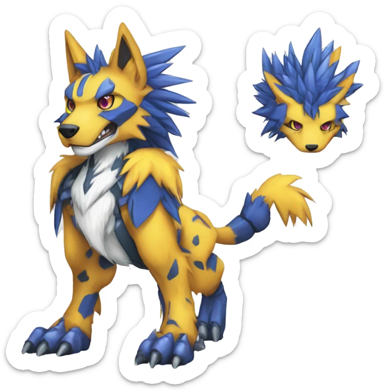  Cool Edgy Digimon-Fakemon-Garurumon-Loogamon-Dorulumon-Wolf with edgy markings full body sticker