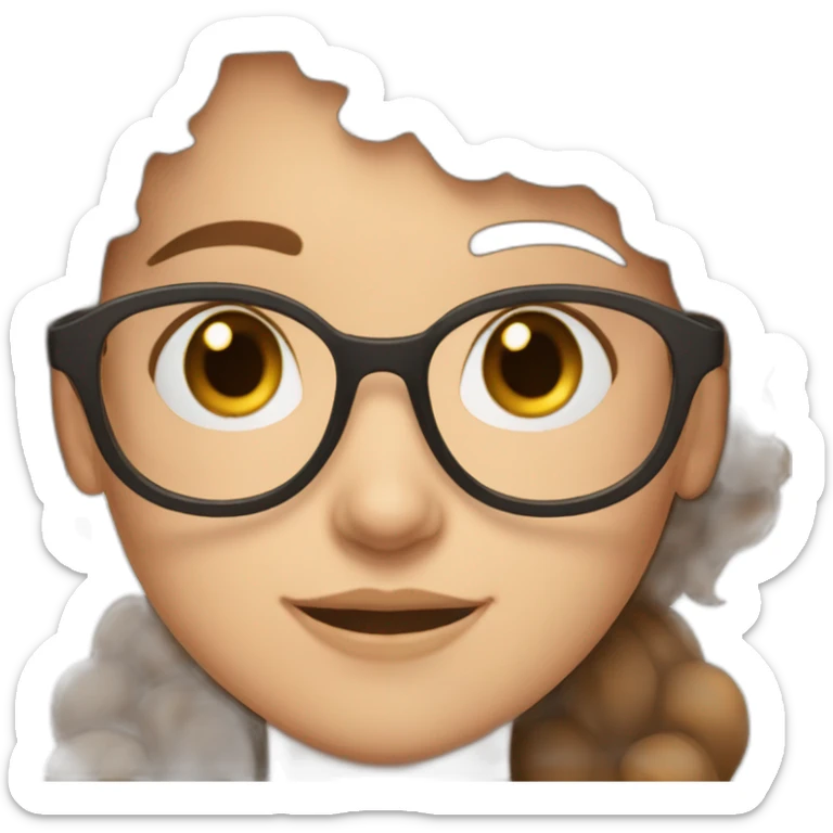a girl with kurly brown hair brown eyes and round glasses and her skincoller is wite sticker