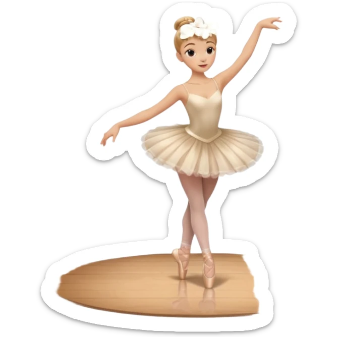 Cinematic Realistic Ballerina Portrait, depicted with lifelike skin texture, subtle rosy undertones, and soft natural lighting that enhances the gentle contours of her face. Her intricately detailed golden blonde hair is elegantly styled in an updo, sticker