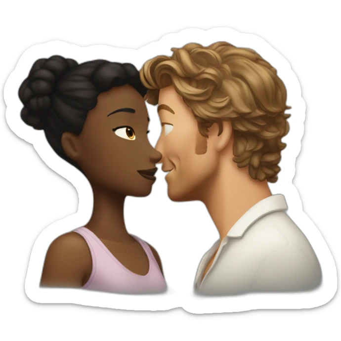 Simon Baker kiss-kiss a black girl brown eyes and sblack hair in a bun sticker