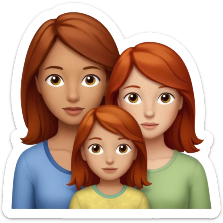 Brunette mom with two twins, one redhead girl and one brunette girl sticker