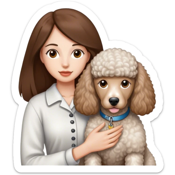 Long straight brown hair brown eyes beautiful women and white standard poodle you're holding sticker