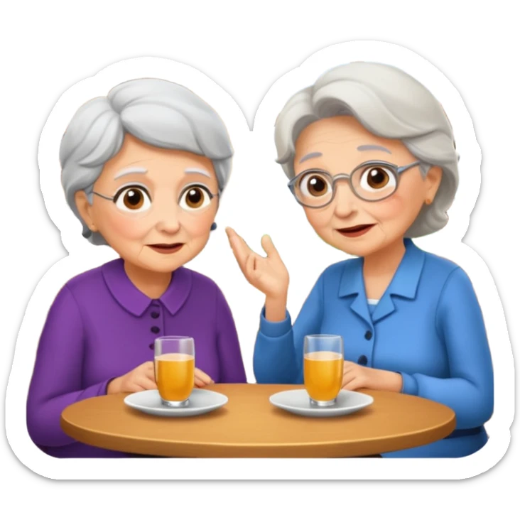 conversación dentro de un restaurant  dos personas y una de las persoans sea una abuela sticker