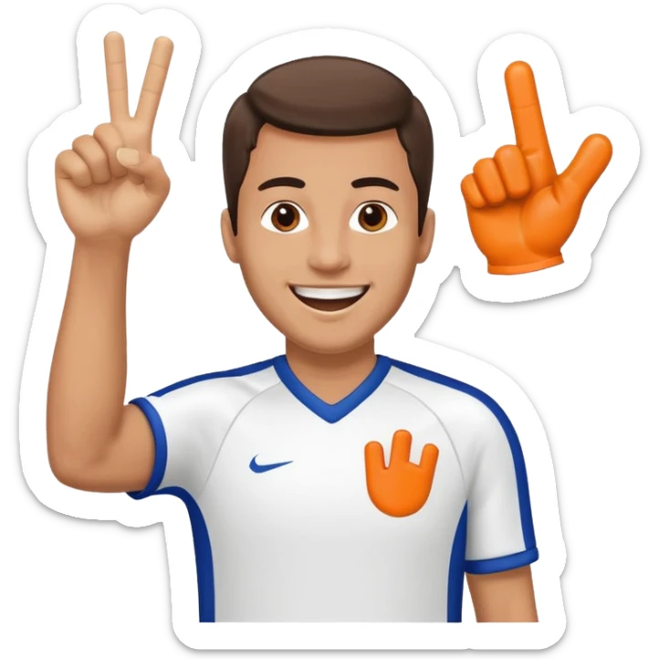 A cheerful man in a team jersey, waving a giant foam finger high with an excited grin. sticker