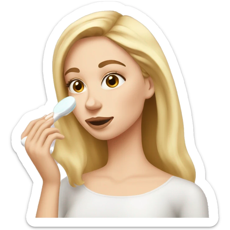 white girl applying cream on face sticker