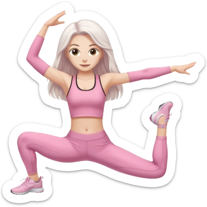 white long hair brunette girl with hazel eyes in light pink workout clothes doing the splits sticker
