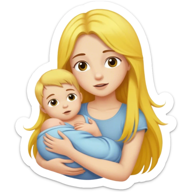 girl with long brown hair holding boy baby with yellow hair  sticker