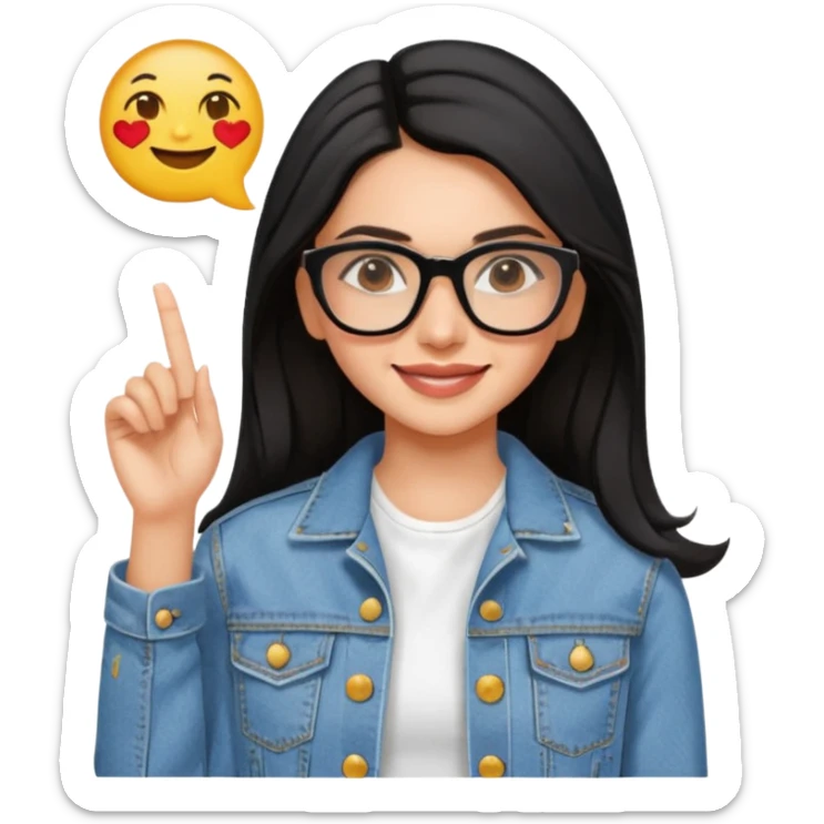 generate a pretty bratz emoji 
Make her wear a white dress with a denim jacket over it. black hair side part 

She should look exactly  like Deepika padukone. wearing rectangular spectacle sticker