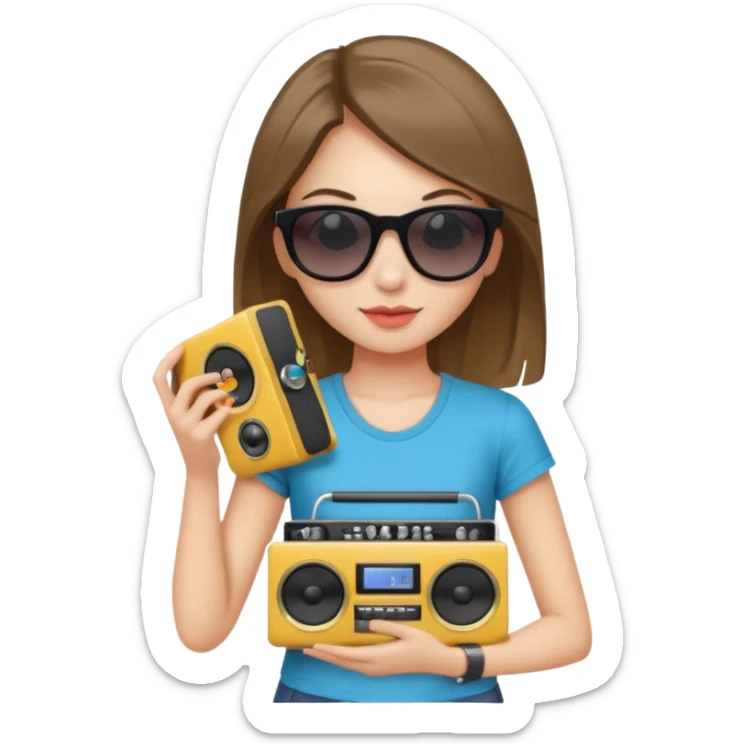 girl wearing 2yk style with sunglasses and music stereo in hand sticker