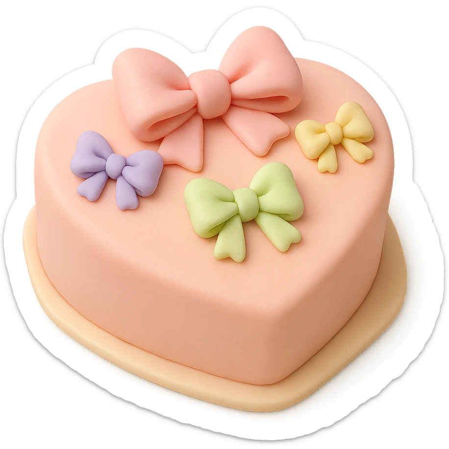 heart-shaped fondant cake with pastel fondant bows sticker
