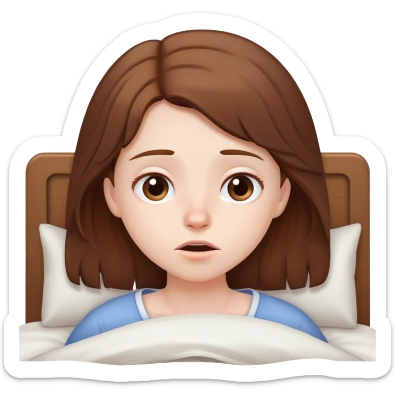 Tired Girl with brown hair waking up out of bed sticker