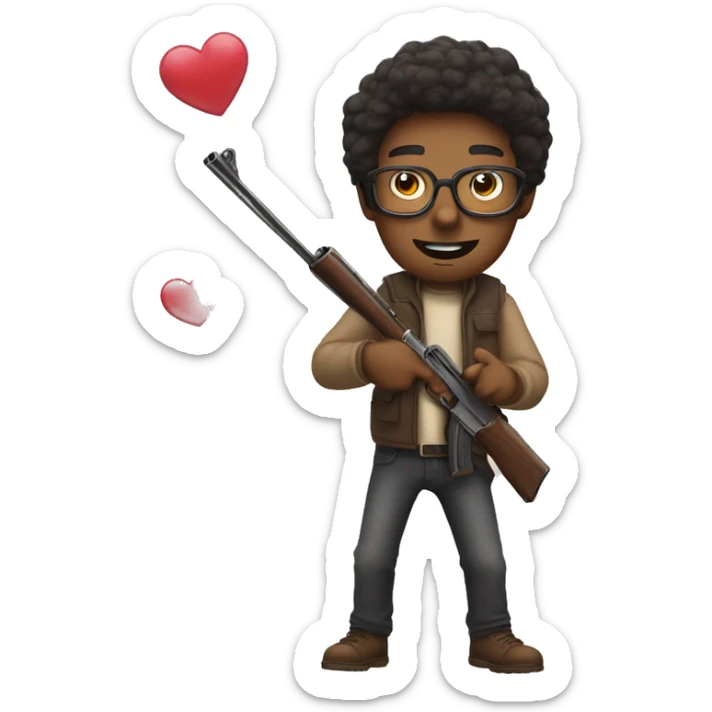 a lighskin beardead glasses guy shooting hearts with a shotgun sticker