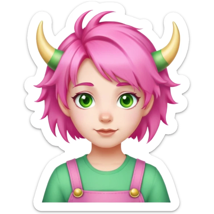 Anya Forger from Spy x Family, cute little girl with pink hair styled with two horn-like tufts, green eyes, and a cheerful expression sticker