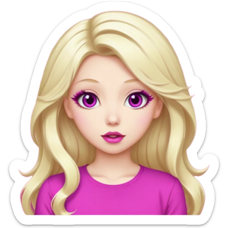 blonde girl, hypnotized eyes, magenta spiral pupils, big pink lips, bimbo, pink top, diva, gyaru, long hair  sticker