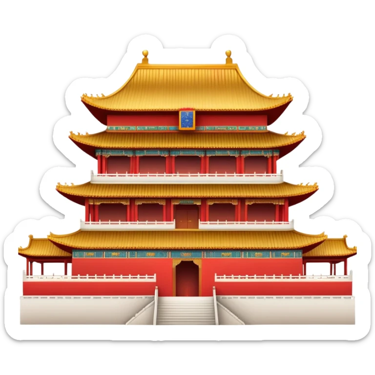 Imperial Chinese palace building with red walls, golden roof decorations sticker