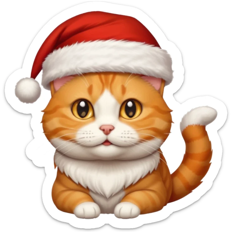 Make me a orange tabby cat with a white chin and a bit of white on the end of his tail and  a Santa hat that looks like 🐱 emoji with no beard  sticker