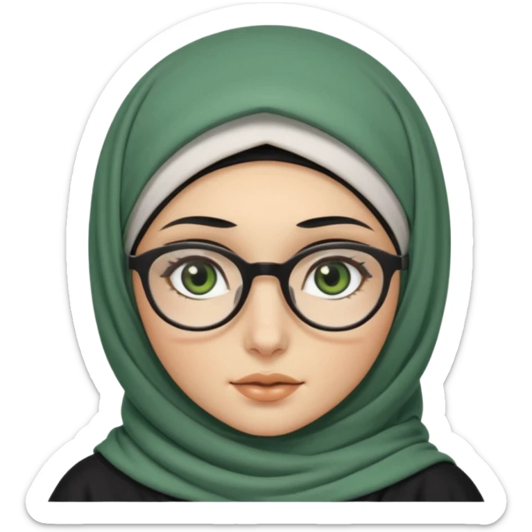 White hijabi girl with black eyes and black long hair white girl and black eyes wearing glasses and a white skin girl with curly honey hair and green eyes sticker