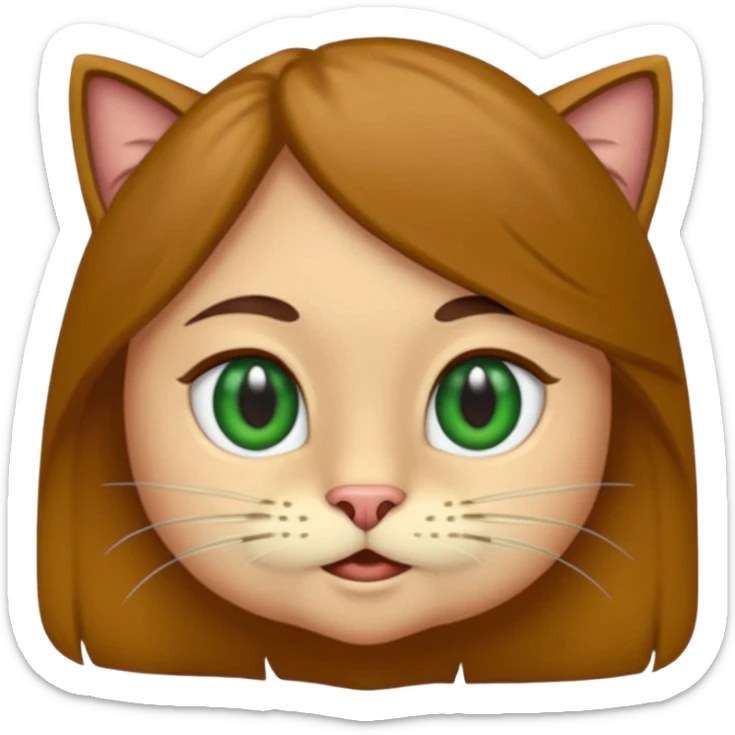 Crea un emoji donde salga un chico de pelo moreno con los ojos claros, una chica de pelo morena con los ojos marrones claros y UN gato europeo comun de pelaje marron oscuro y ojos verde claro, quiero que se esten abrazando el chico y la chica, y el gato este en el medio de los dos sticker