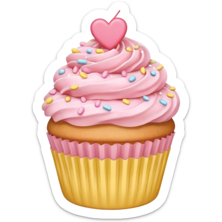 cupcake with hearts and sprinkles in soft pink, beige and yellow pastel colors sticker