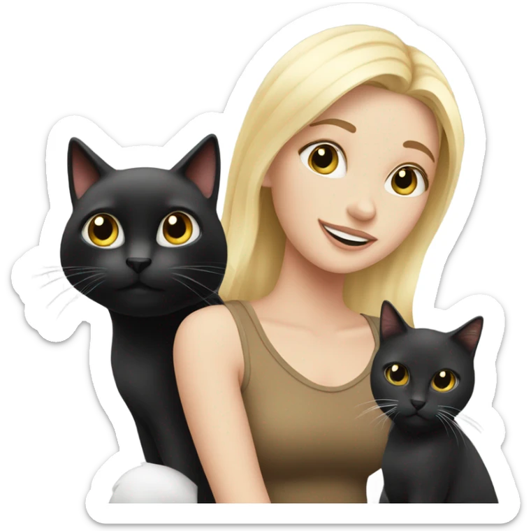 1 blond girl with 1 black cat and 1 black and white cat sticker