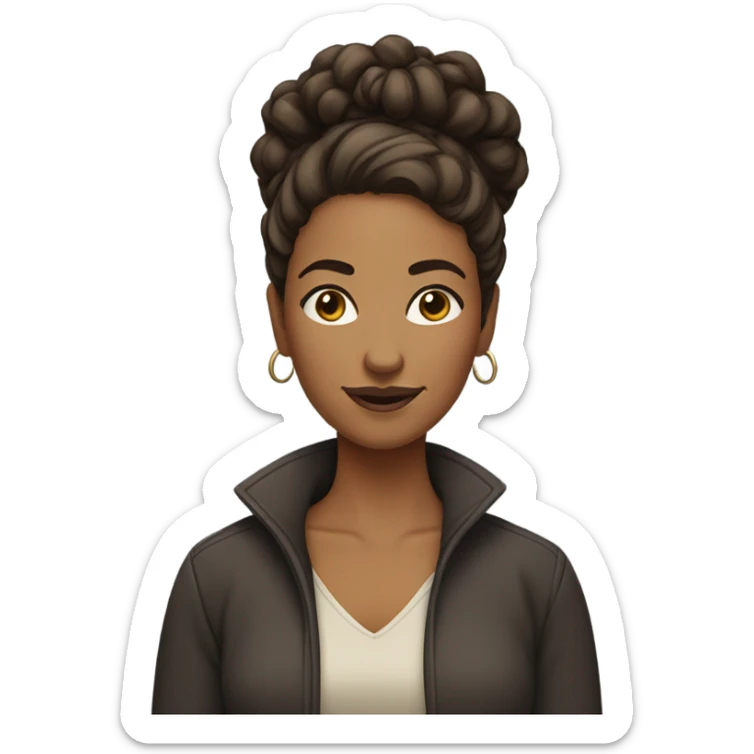 brown woman with sort curly hair in a bun kind of aged sticker