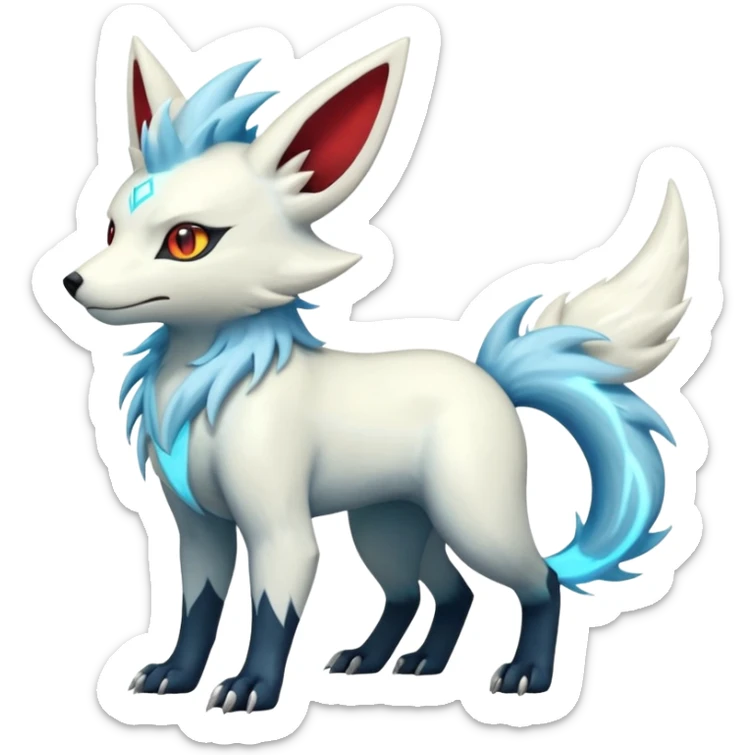 White albino pastel divine holy legendary epic ethereal fantasy cyperpunk futuristic feral Zangoose-Manectric-Luxray-Umbreon-Vaporeon-Amaura-Electrike-fusion-creature  sticker